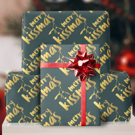 Gold Mistletoe Kissmas Weihnachtswrapping Paper Geschenkpapier