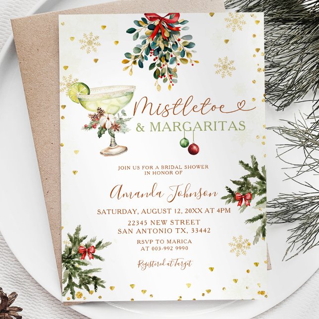 Gold Mistletoe & Margarita Weihnachtsfest Brautpar Einladung (Von Creator hochgeladen)