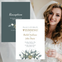 Gold mit grüner Hochzeit Einladung White Tulips