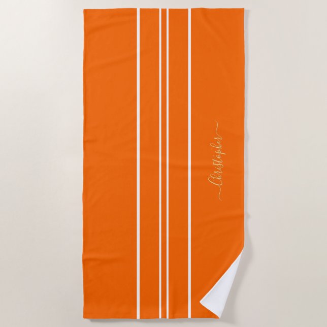 Gold Mit Monogramm Orange Streifen Pool Strandtuch (Vorderseite)