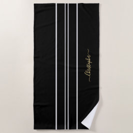 Gold Mit Monogramm Schwarz-weiße Racing Stripes Po Strandtuch