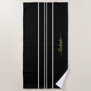 Gold Mit Monogramm Schwarz-weiße Racing Stripes Po Strandtuch