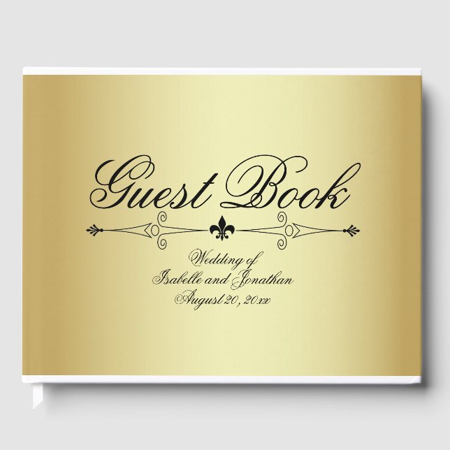 Gold mit Personalisierter Hochzeit mit formalem Sc Gästebuch (Vorderseite)