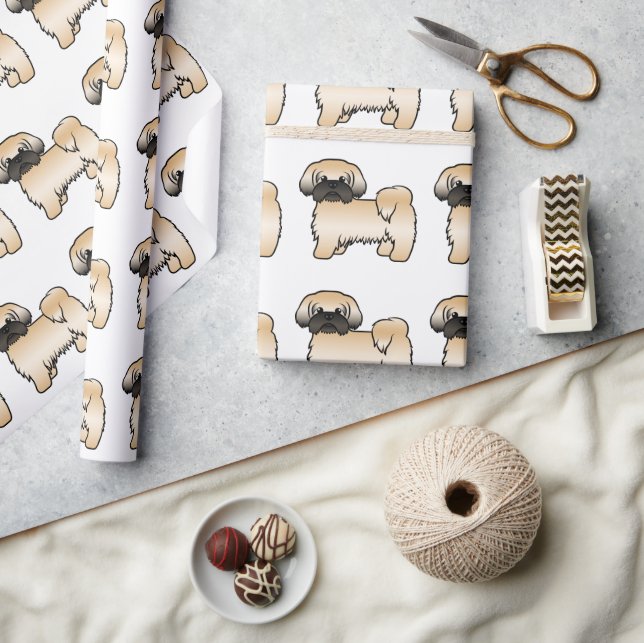 Gold mit schwarzer Maske Shih Tzu Cartoon Hundesch Geschenkpapier (Kunsthandwerk)