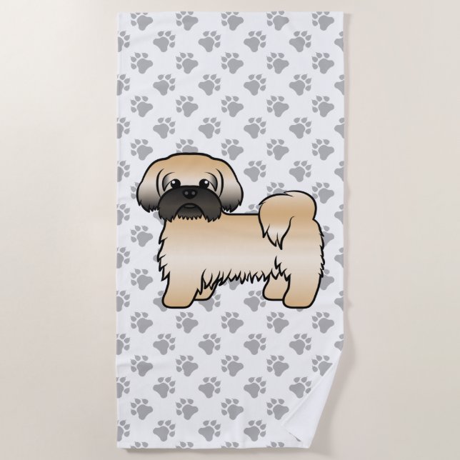 Gold mit schwarzer Maske Shih Tzu Niedlicher Carto Strandtuch (Vorderseite)