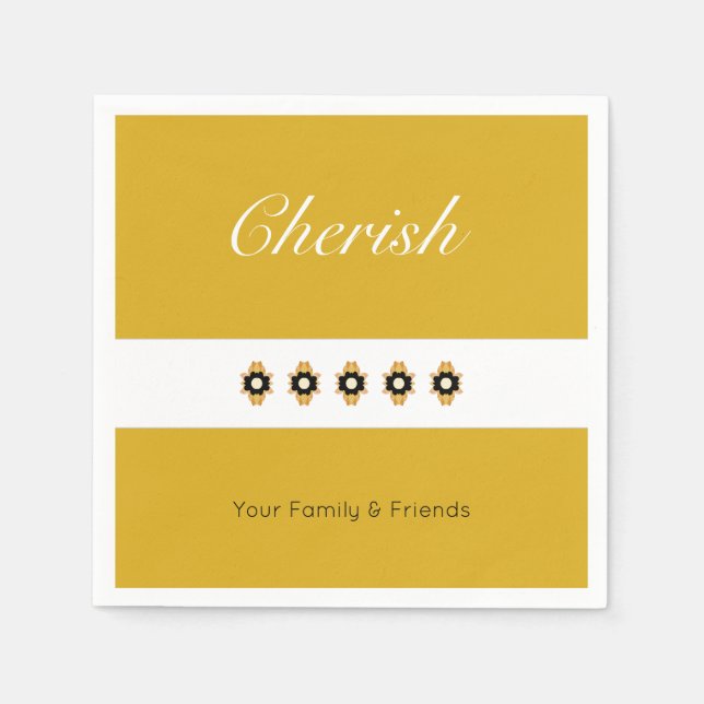 Gold mit schwarzer und weißer Blüte Serviette (Vorderseite)