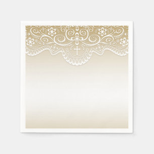 Gold mit Spitzen, Kreuz, religiös Serviette