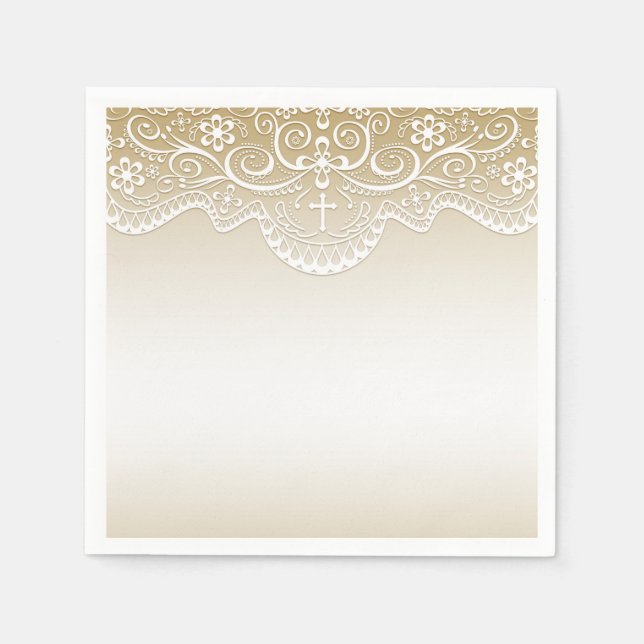 Gold mit Spitzen, Kreuz, religiös Serviette (Vorderseite)