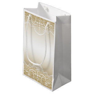Gold mit Spitzen, Kreuz, Religiöse Kleine Geschenktüte