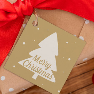 Gold mit weißem Kiefer und Schneeflocken Weihnacht Geschenkanhänger
