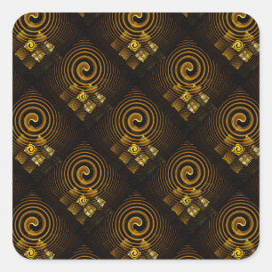 Gold Modern Boho Elegantes abstraktes Kunstmuster Quadratischer Aufkleber