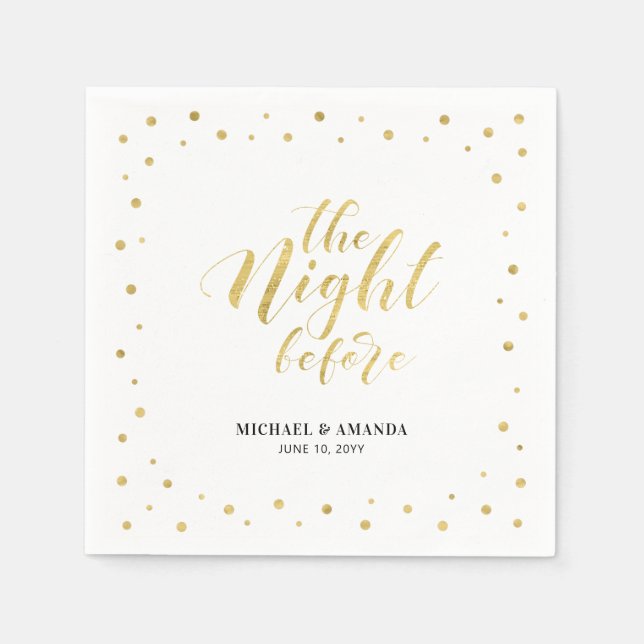 Gold Modern Confetti Hochzeit Probe Dinner Serviette (Vorderseite)
