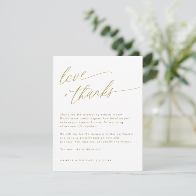 Gold Modern eleganter Hochzeitstisch Dankeschön Ka Dankeskarte (Stehend Vorderseite)