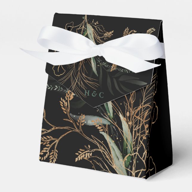 Gold Modern Eucalyptus Elegante Onyx Black Premium Geschenkschachtel (Vorderseite)