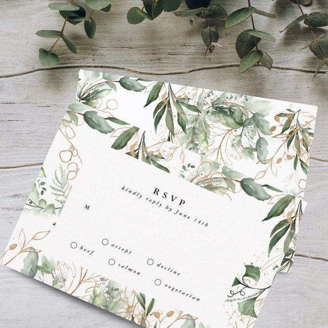 Gold Modern Eukalyptus Moderne Grünpflanzen Moss RSVP Karte (Von Creator hochgeladen)