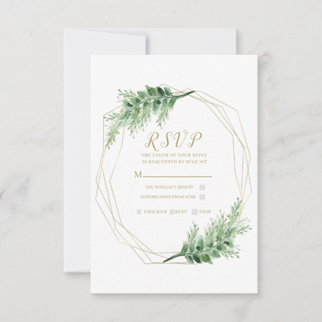 Gold Modern Glam Geometric Botanical Wedding RSVP (Vorderseite)