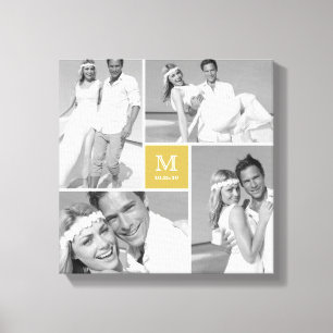 Gold Modern Grid Monogram Wedding 4 Foto Collage Leinwanddruck