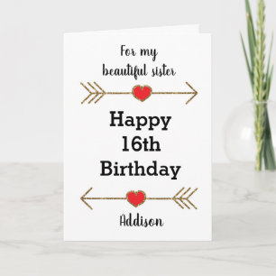 Gold Modern Personalized 16th Birthday Sister Karte