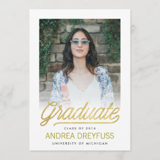 Gold Modern Script Faire-part de graduation photo