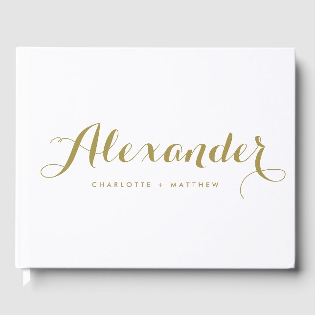 Gold Modern Script Wedding Foto Guestbook Gästebuch (Vorderseite)