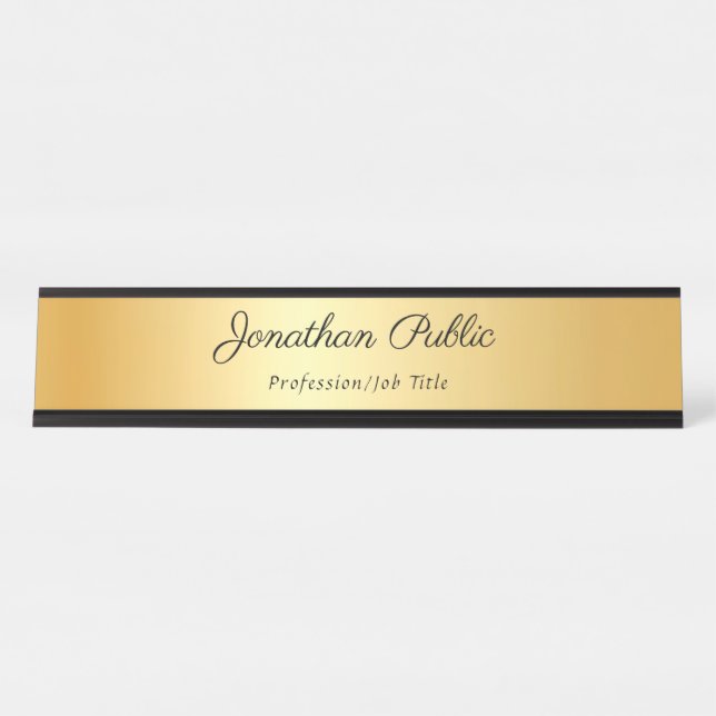 Gold Modern Template Eleganter Kalligraphischer Na Schreibtischnamensplakette (Vorderseite )