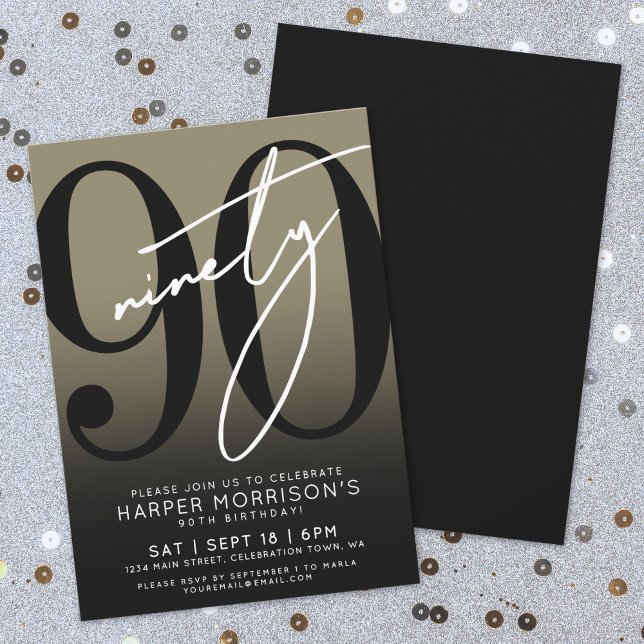 Gold moderne 90e anniversaire de fête Invitation (Modern Gold 90th Birthday Party Invitation)