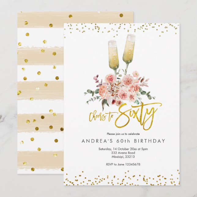 Gold Moderne bejubelt 60 Einladungen (Vorne/Hinten)
