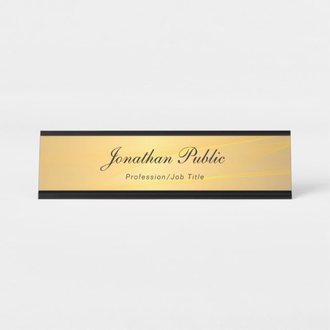 Gold Moderne Kalligrafie Text Name Template Elegan Schreibtischnamensplakette (Vorderseite )