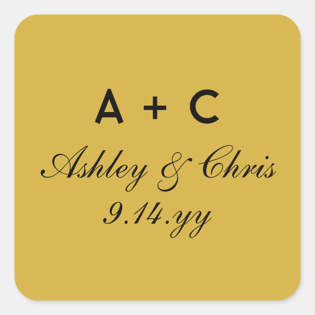 Gold Moderne Personalisierte Hochzeitsempfehlung G Quadratischer Aufkleber (Vorderseite)