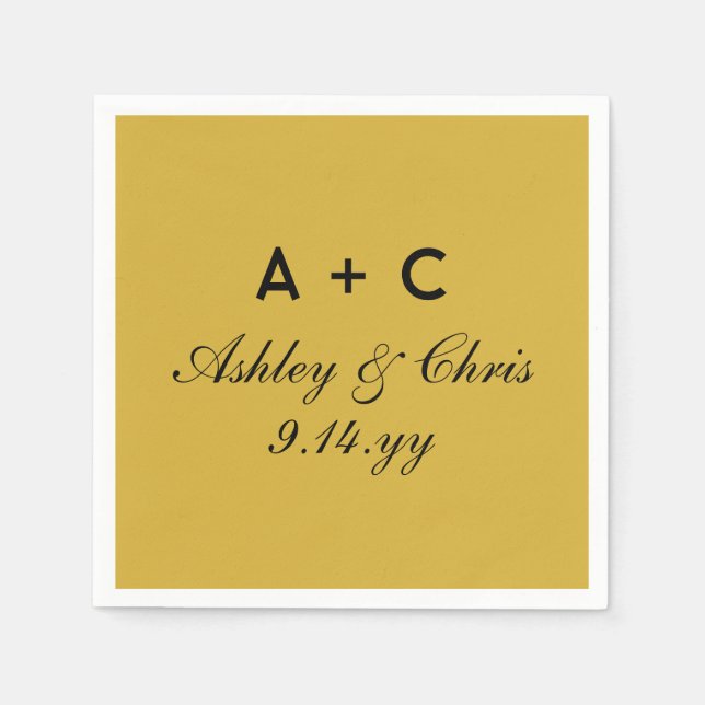Gold Moderne Personalisierte Hochzeitsempfehlung G Serviette (Vorderseite)