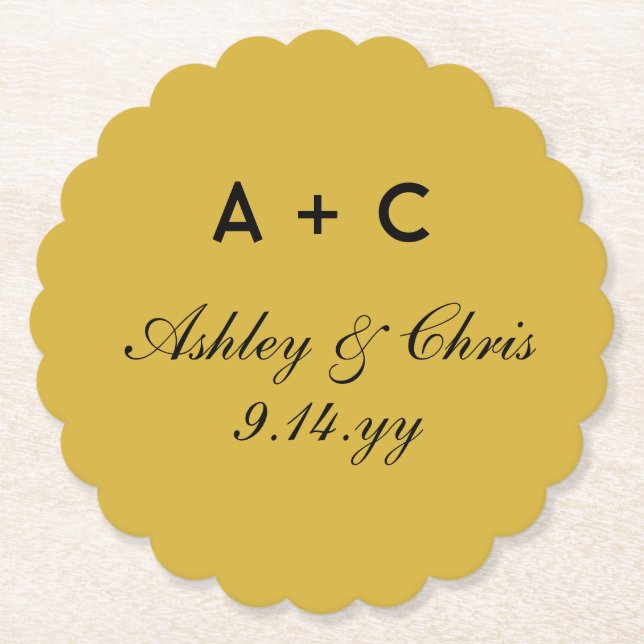Gold Moderne Personalisierte Hochzeitsempfehlung G Untersetzer (Vorderseite)