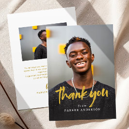 Gold Moderne Pinsel Schrift Einfache Foto-Abschlus Dankeskarte