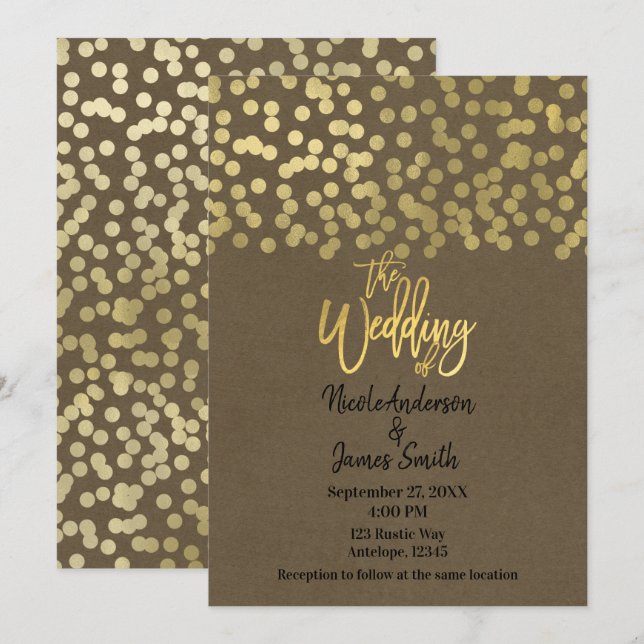 Gold Moderne schicke, rustikale Kraft Chic Wedding Einladung (Vorne/Hinten)