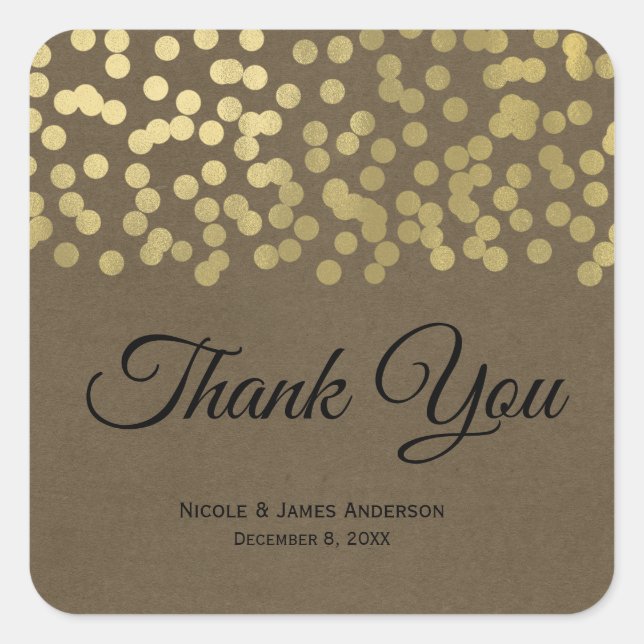 Gold Moderne schicke, rustikale Kraft Chic Wedding Quadratischer Aufkleber (Vorderseite)