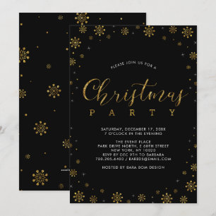 Gold   Moderne Schneeflocken Weihnachtsdinner-Part Einladung