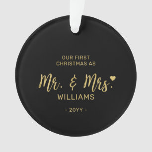 Gold Moderne Schrift Erstes Weihnachten Herr & Fra Ornament