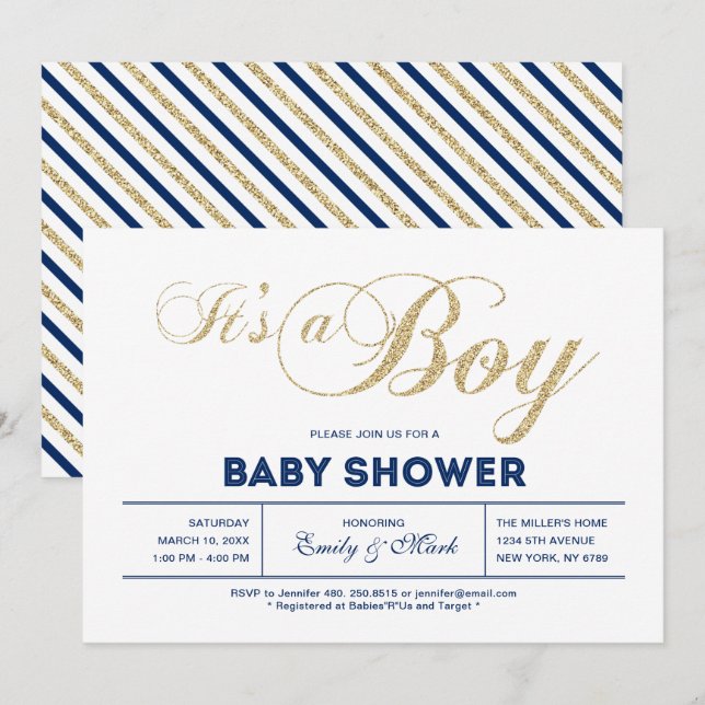 Gold | Moderne Typografie Es ist eine Baby-Dusche Einladung (Vorne/Hinten)
