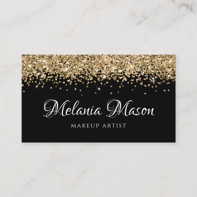 Gold Moderner Glitzer Makeup Artist Schwarzes Eleg Visitenkarte (Vorderseite)
