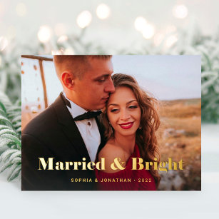 Gold Moderner Text und Foto   Verheiratet und hell Folien Feiertagspostkarte