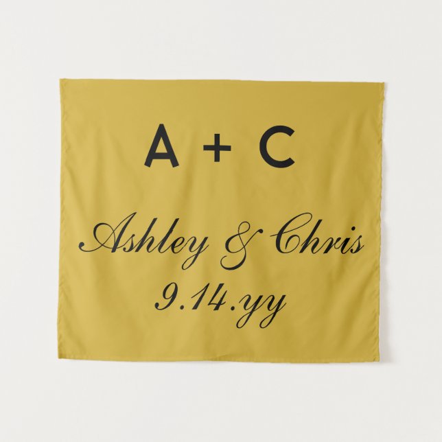 Gold Modernes Personalisiertes Hochzeitszeichen Wandteppich (Vorderseite (Horizontal))