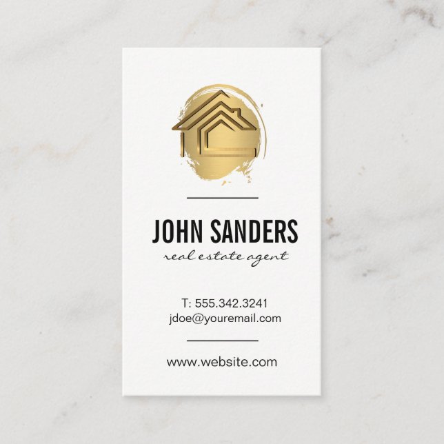 Gold Modernes Zuhause Icon / Gold Brushed Visitenkarte (Vorderseite)