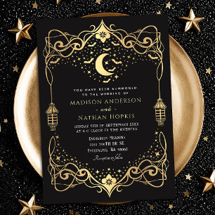 Gold Mond Gothic Fledermäuse Laterne Hochzeit Einladung