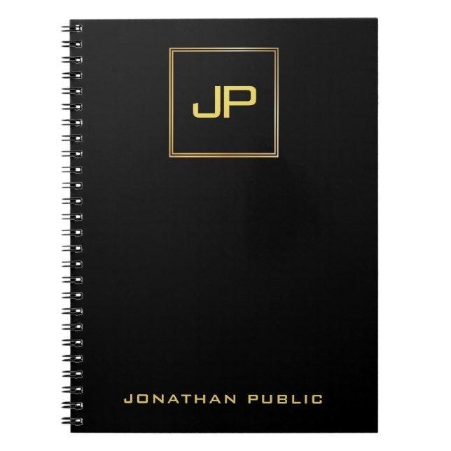 Gold Monogram Black Template Elegante Moderne Spir Notizblock (Vorderseite)