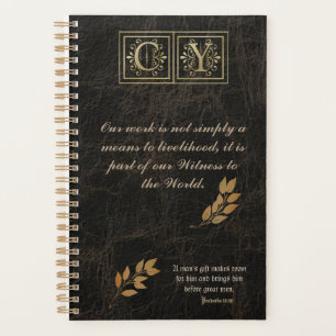Gold Monogram Brown Leather Business Plane Planer