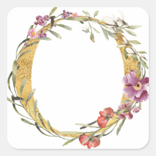 Gold MONOGRAM Buchstabe O mit Blume Quadratischer Aufkleber