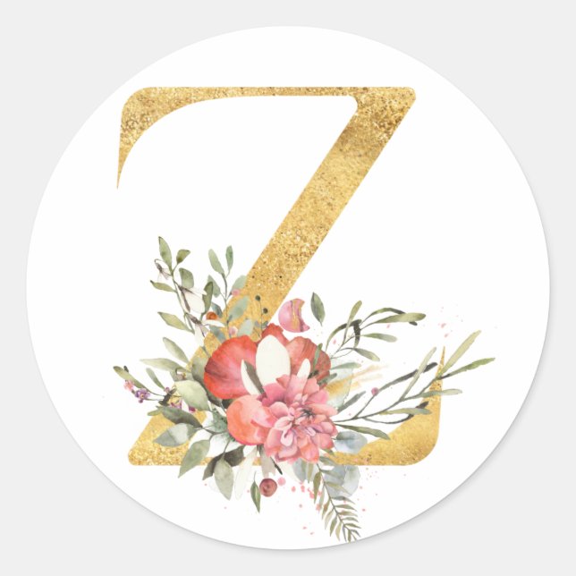Gold MONOGRAM Buchstabe Z mit Blume Runder Aufkleber (Vorderseite)