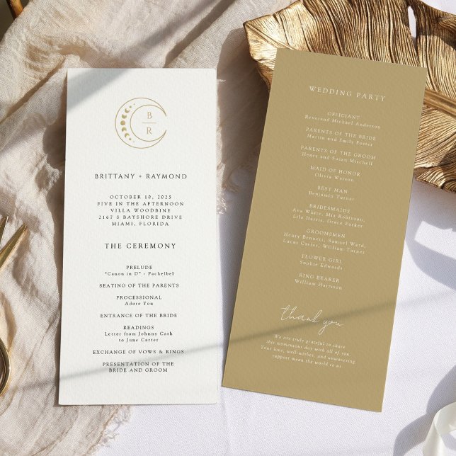 Gold Monogram Celestial Wedding Program Programm (Von Creator hochgeladen)