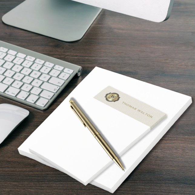 Gold Monogram Creamy White Leather Look Elegant Post-it Klebezettel (Von Creator hochgeladen)