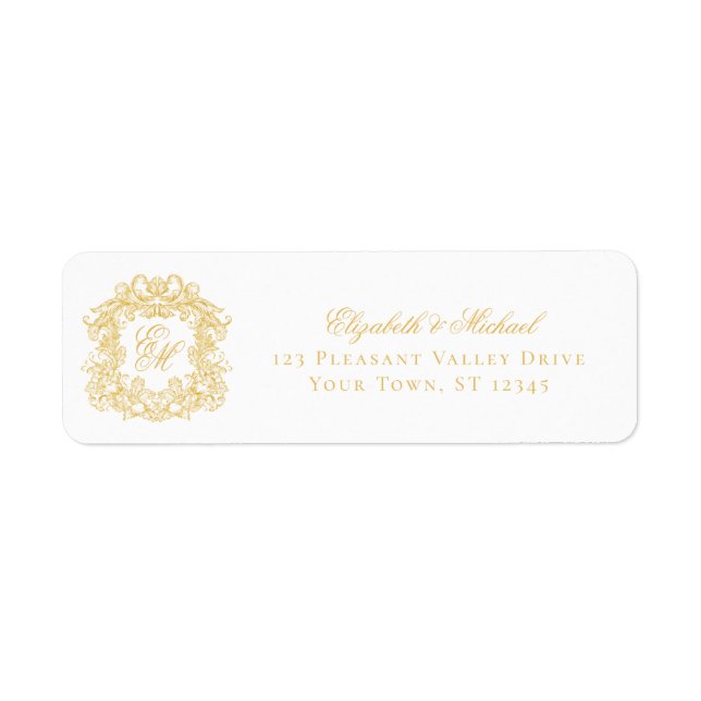 Gold Monogram Crest Wedding Return Address (Vorne)