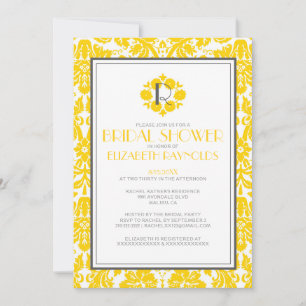 Gold Monogram Damask Bridal Shower Invitations Einladung
